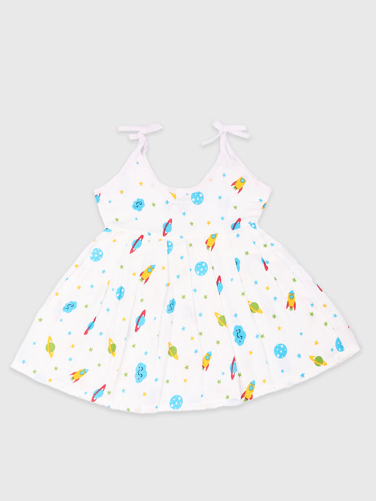Kidbea Muslin Cotton fabric baby girls frock | Pack of 2 | Space & Butterfly | Print May Vary
