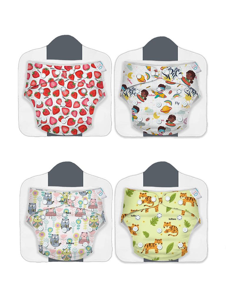 Pack OF 4 | Premium Adjustable Baby Cloth Diaper | 5Kg-17Kg | 03months to 3 years | Assorted