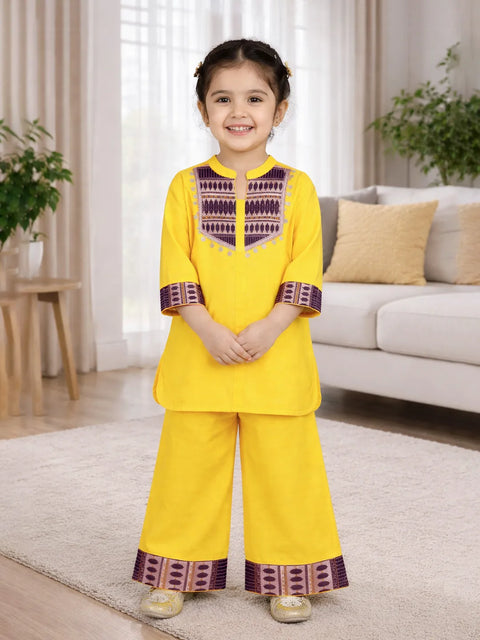 Girls Yellow Kurta Pant Set | Kids Festive Ethnic Outfit