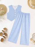 Girls Blue Striped Co-Ord Set | 100% Organic Cotton