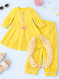 Girls Yellow Ethnic Kurta Salwar Set with Dupatta | Festive