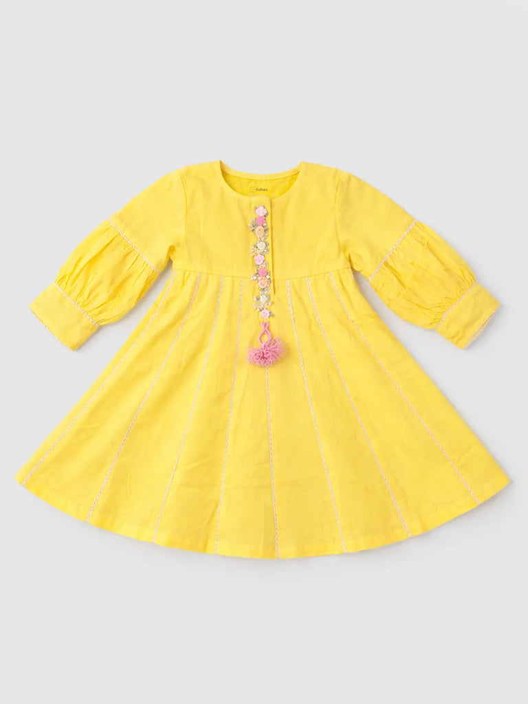 Girls Yellow Ethnic Kurta Salwar Set with Dupatta | Festive
