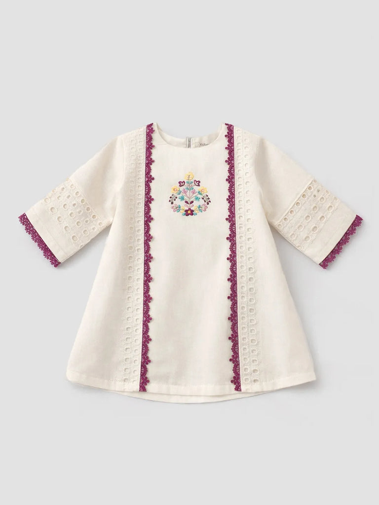 Girls Cream Ethnic Kurta Palazzo Set with Dupatta | Festive