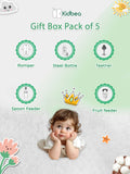 Kidbea® Premium Baby Gift Set – Pack of 5 Essentials | Dino Romper, Stainless Steel Bottle, Teether, Spoon & Fruit Feeder | Ideal Newborn Gift Box for Girls