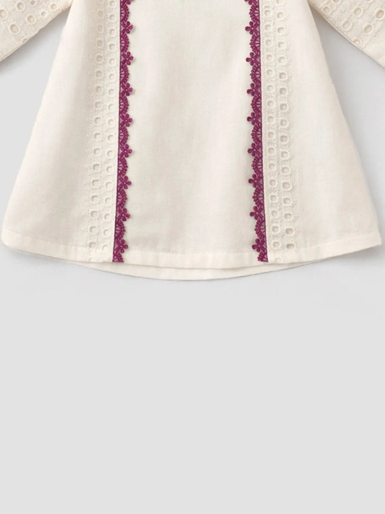 Girls Cream Ethnic Kurta Palazzo Set with Dupatta | Festive