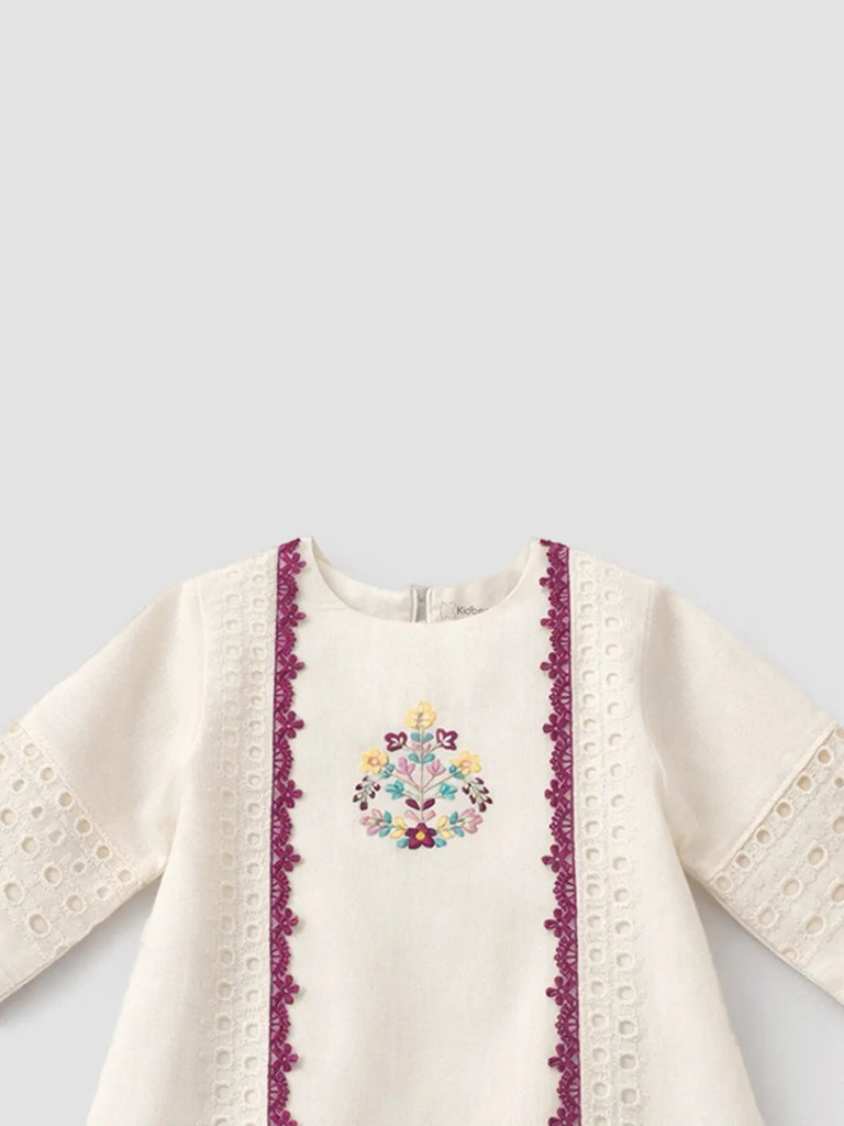 Girls Cream Ethnic Kurta Palazzo Set with Dupatta | Festive