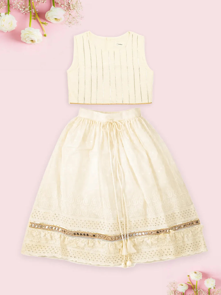 Girls Cream Lehenga Choli Set | Festive Ethnic Outfit Kids