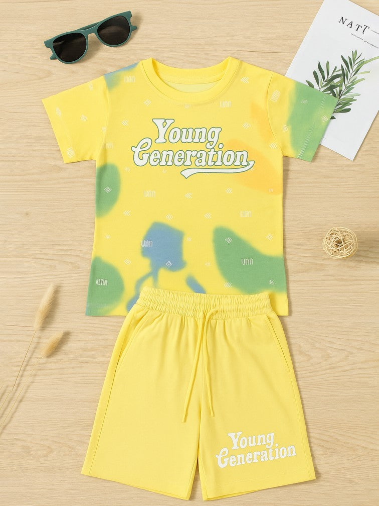 Kidbea Boys Summer Co-Ord Set | Cotton T-Shirt and Shorts for Kids | Yellow