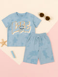 Kidbea Boys Tie-Dye Co-Ord Set | Summer Cotton T-Shirt and Shorts for Kids | Light Blue