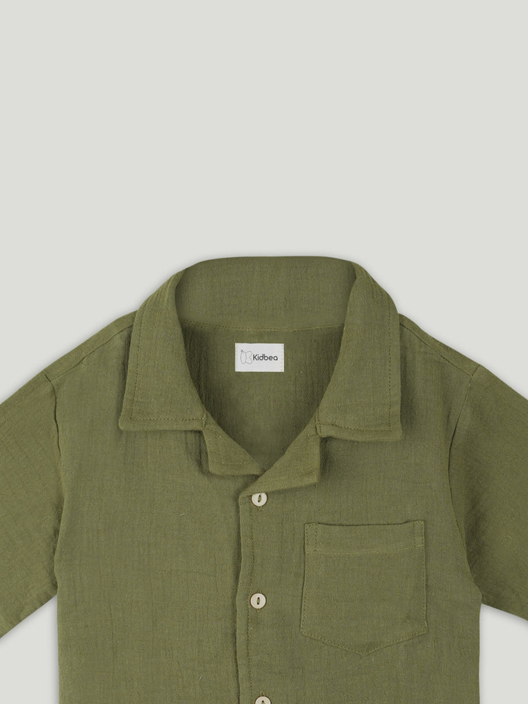 Light  Organic cotton  Shirt & Pant Dark Green Co-ord Set