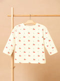 Organic Cotton Unisex Baby Co-ord Set – Soft Breathable Cream Cherry Print Full Sleeve T-shirt & Pyjama for Infants