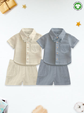 Light Linen Co-Ord Set Combo – Pack of 2 | Stylish & Comfortable Wear for Kids (Off-White & Grey)