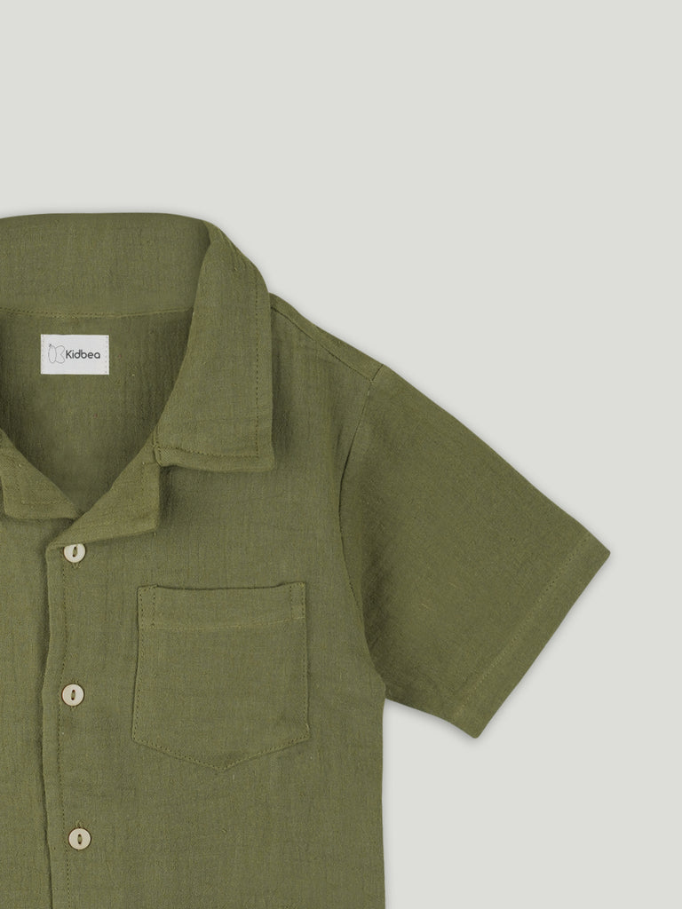 Light  Organic cotton  Shirt & Pant Dark Green Co-ord Set