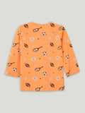 Organic Cotton Unisex Baby Co-ord Set – Soft Breathable Orange Sports Print Full Sleeve T-shirt & Pyjama  for Infants
