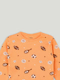Organic Cotton Unisex Baby Co-ord Set – Soft Breathable Orange Sports Print Full Sleeve T-shirt & Pyjama  for Infants