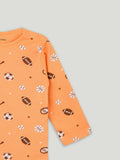 Organic Cotton Unisex Baby Co-ord Set – Soft Breathable Orange Sports Print Full Sleeve T-shirt & Pyjama  for Infants