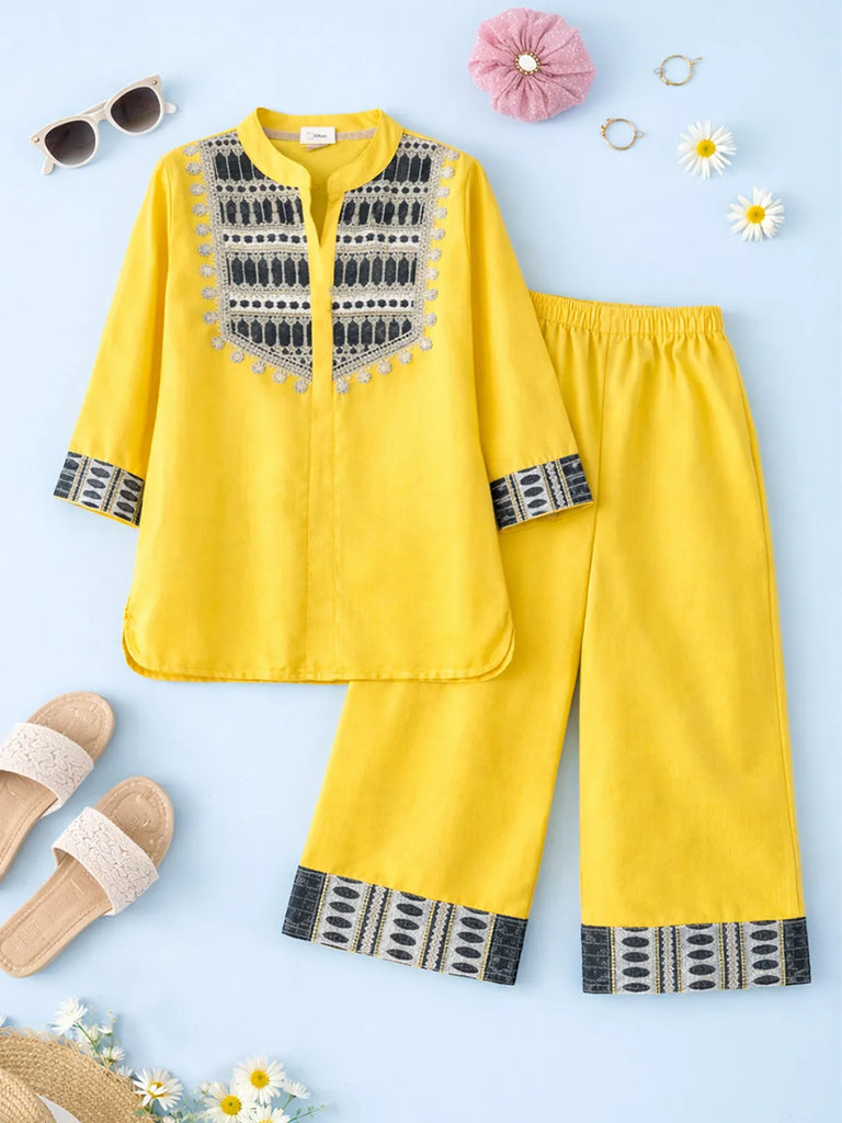 Girls Yellow Kurta Pant Set | Kids Festive Ethnic Outfit