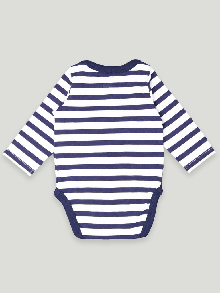 Kidbea 100% Organic cotton baby Pack of 4 onesies Unisex | Strips - Blue, Strips - Grey, Donut & Pretzel.