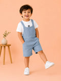Boys Cotton Denim Dungaree Shorts with White T-Shirt Co-ord Set - Light Blue
