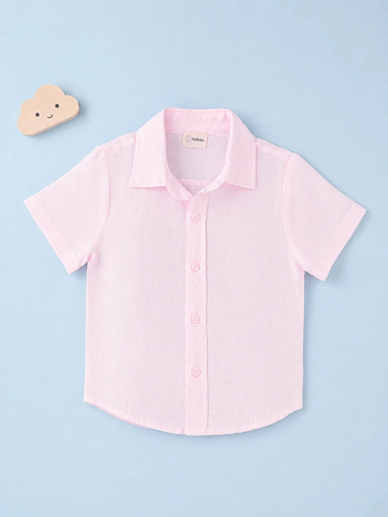 Linen Cotton Girls Shirt Pack of 2 – Pink & White Half-Sleeve Shirts