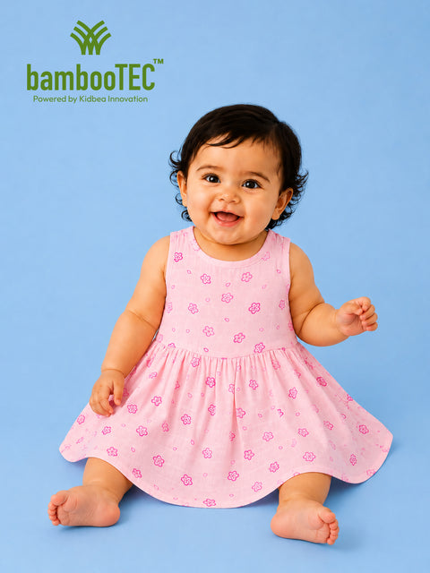 BambooTEC™ Bamboo Muslin Baby Frock – Pink Floral Print, Soft & Breathable Dress