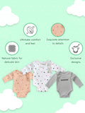 Premium Unisex 100% Bamboo Ultra-Soft fabric Pack of 3 Onesies with Beautiful Prints  - Grey, Orange & Off White