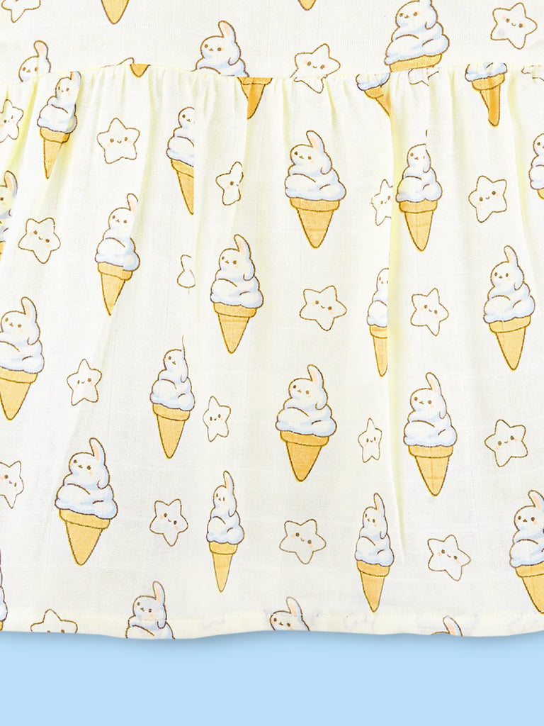 BambooTEC™ Bamboo Muslin Girls Frock – Bee & Ice Cream Print | Pack of 2