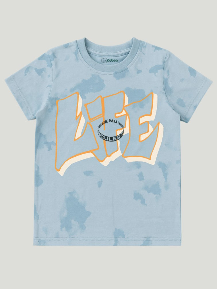 Kidbea Boys Tie-Dye Co-Ord Set | Summer Cotton T-Shirt and Shorts for Kids | Light Blue