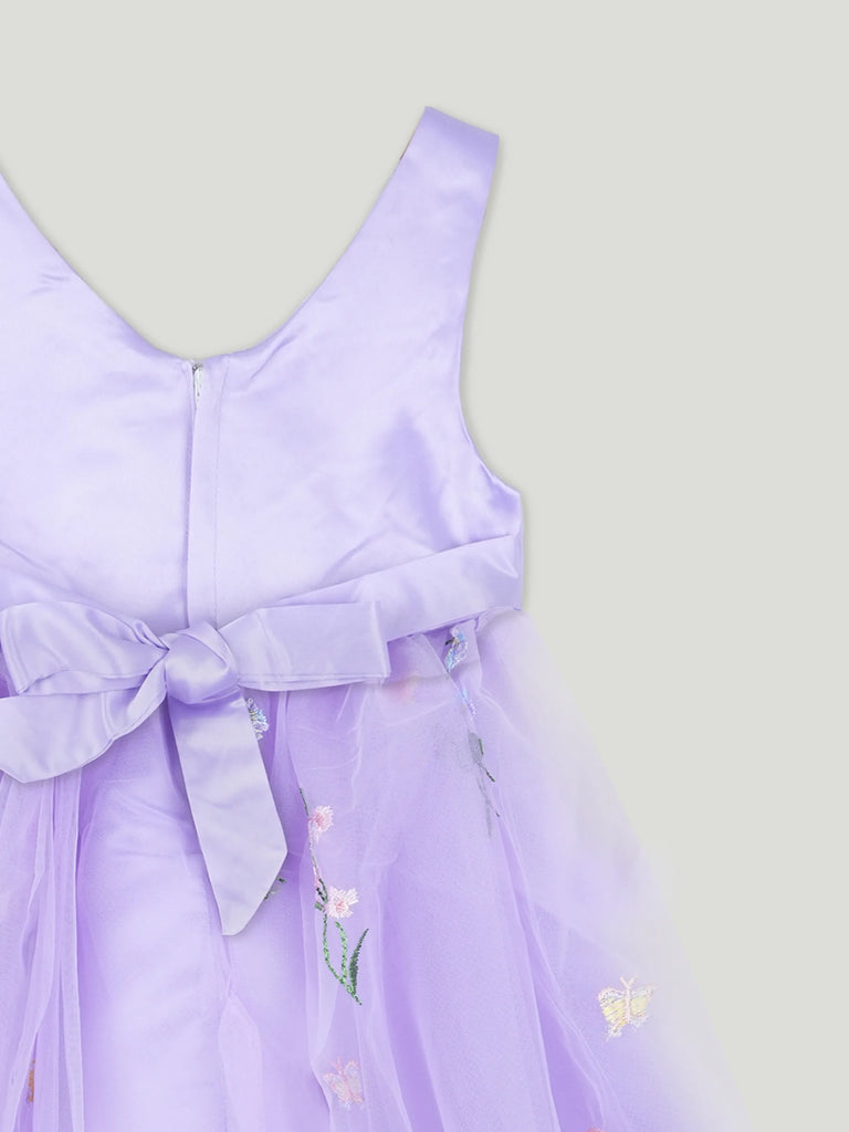 Baby Girl Party Dress – Lavender Tulle Floral Embroidered Dress with 3D Flower Applique