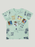 Kidbea Boys Beach Theme Co-Ord Set | Summer Cotton T-Shirt and Shorts for Boys | Cyan
