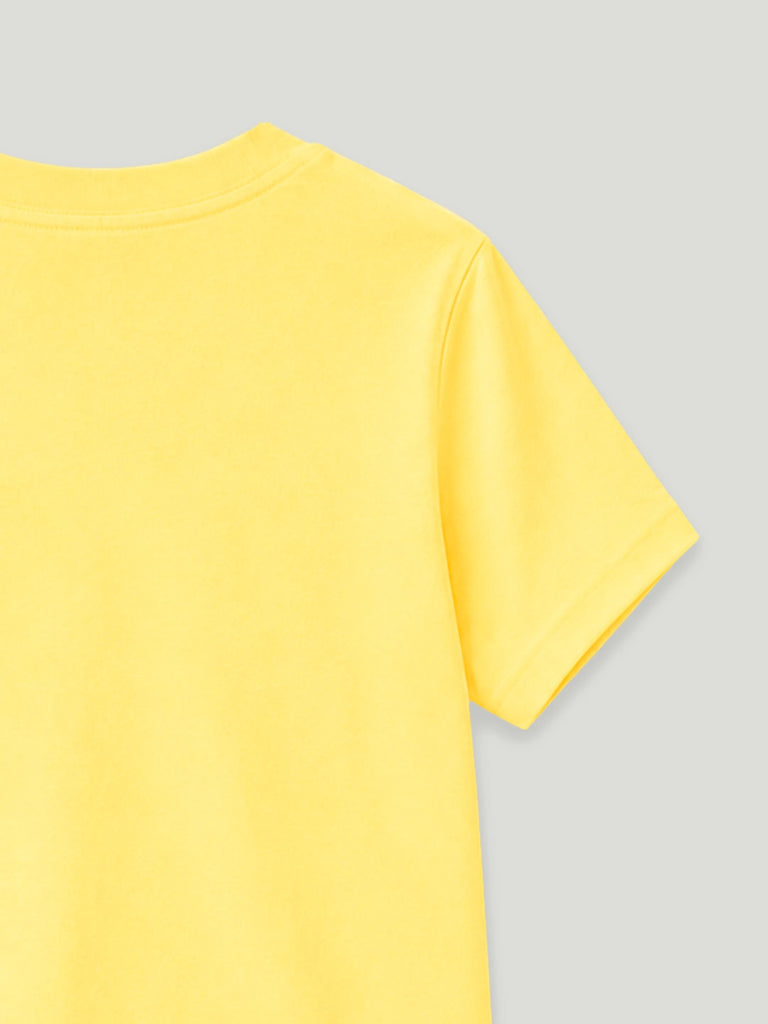 Bamboo Fabric Unisex Kids T-Shirt – Soft Breathable Yellow Skateboard Print Half Sleeve Tee