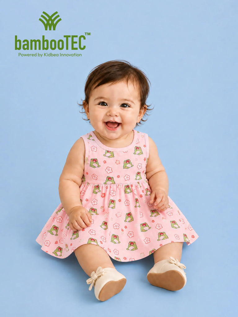 BambooTEC™ Bamboo Muslin Girls Frock – Floral & Frog Print | Pack of 2
