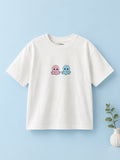 Organic Cotton White Round Neck Octopus Print Half Sleeve T-Shirt for Kids | Unisex