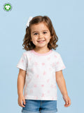 Girls White Organic Cotton Round Neck Sea Shell Print T-Shirt