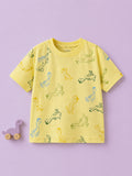 Boys Organic Cotton Yellow Round Neck All-Over Dinosaur Print T-Shirt