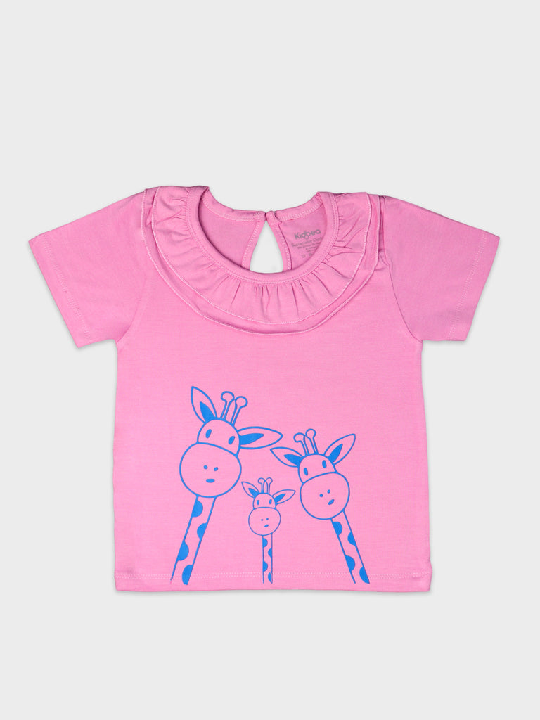 Kidbea 100 % Cotton fabric girls t-shirt combo| Pack of 5 | Los Angeles, My doll, Giraffe , Good vibes & Girls Boss