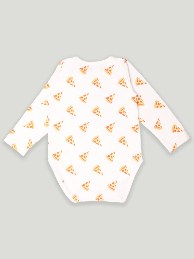 Kidbea 100% Organic cotton baby Pack of 5 onesies Unisex | Dog, Pizza, Cup, Heart & Strips - Blue