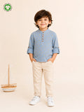 Organic Cotton Boys Mandarin Collar Full Sleeve Shirt - Sky Blue