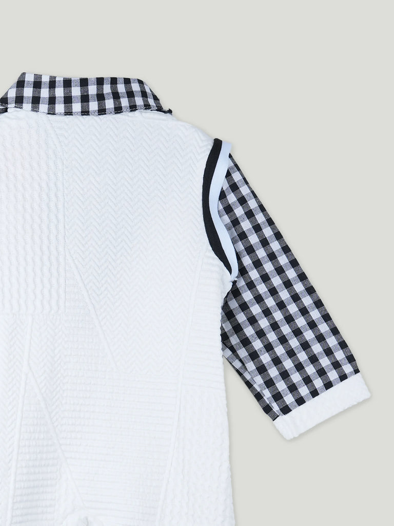 Baby Boy Formal Romper with Bow Tie – Soft Cotton Check Shirt Style Party Outfit for Infants
