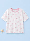 Girls White Organic Cotton Round Neck Sea Shell Print T-Shirt