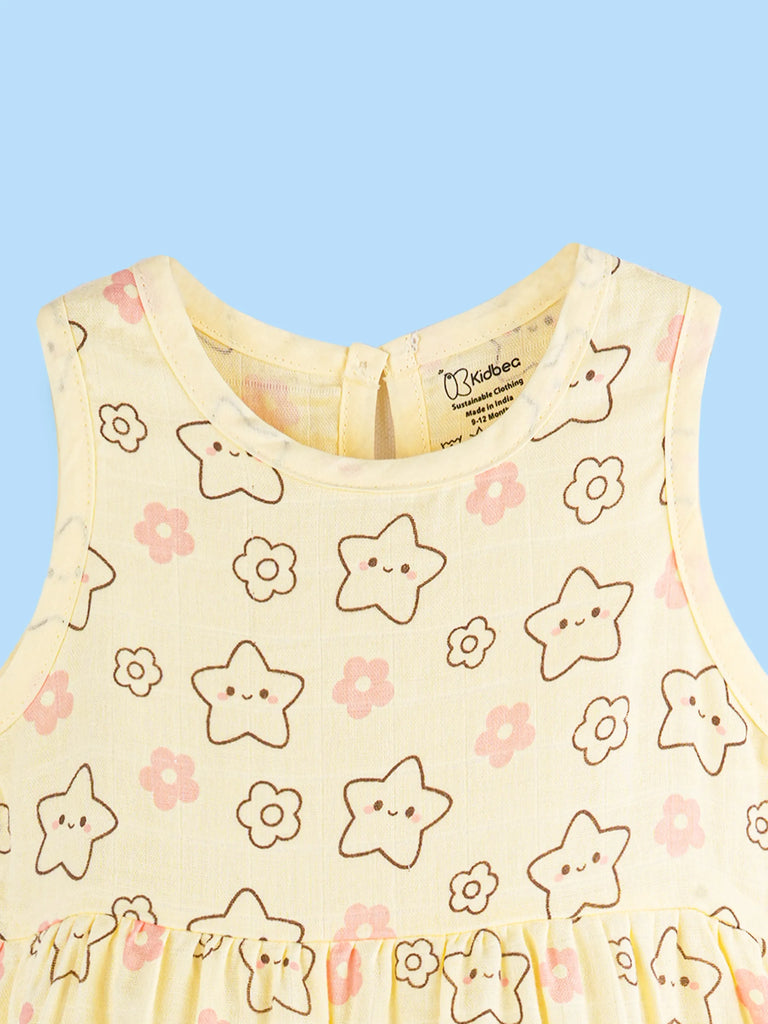BambooTEC™ Bamboo Muslin Baby Girls Frock Pack of 3 – Frog & Floral, Puppy Floral & Star Flower Prints