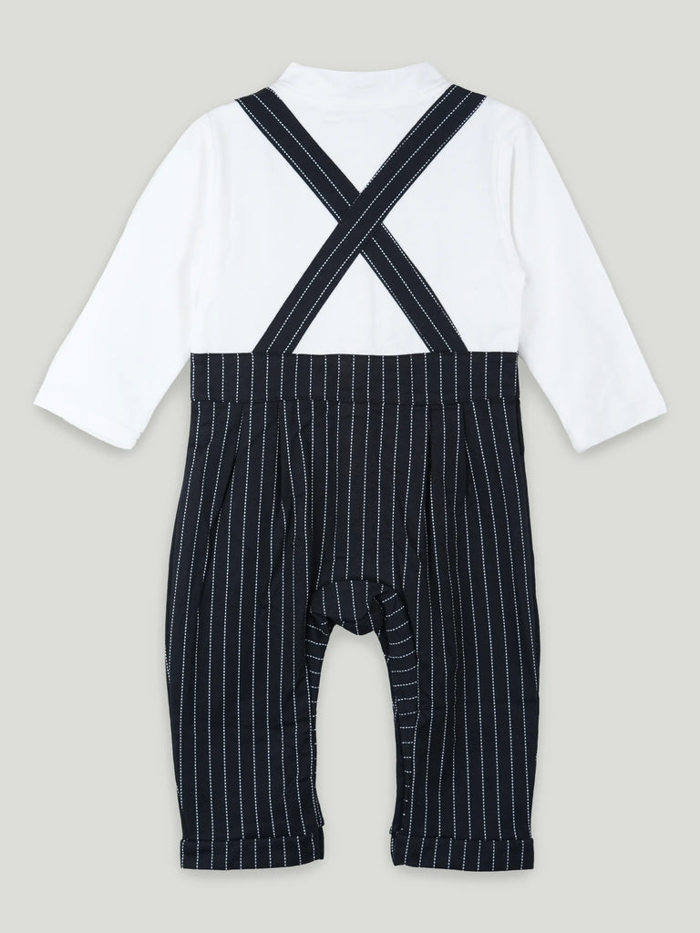 Boys Formal 3-Piece Suit Set – Black Pinstripe Waistcoat, Shirt & Pants with Bow Tie for Kids