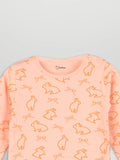 Organic Cotton Unisex Baby Co-ord Set – Soft Breathable Peach Bunny Print Full Sleeve T-Shirt & Pyjama Set for Infants
