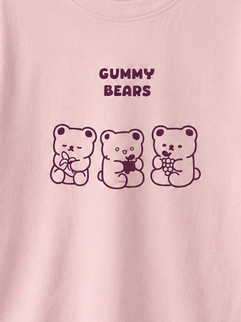 Girls Light Organic Cotton Pink Gummy Bears Round Neck T-Shirt