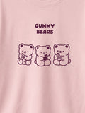 Girls Light Organic Cotton Pink Gummy Bears Round Neck T-Shirt