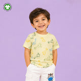 Boys Organic Cotton Yellow Round Neck All-Over Dinosaur Print T-Shirt