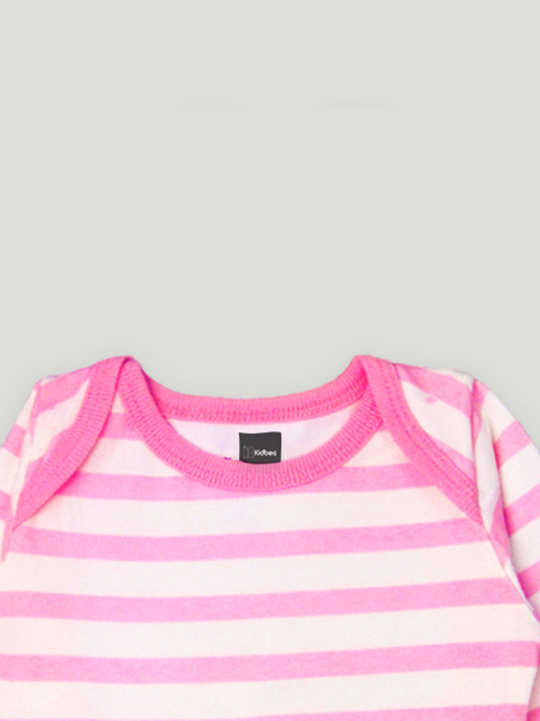 Kidbea 100% Organic cotton baby Pack of 4 onesies Unisex | Elephant, Heart Strips - Pink & Strips - Blue