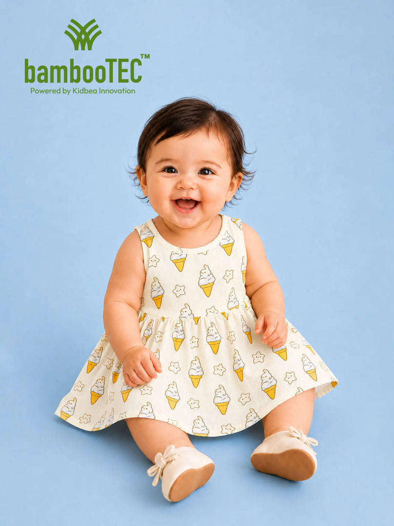 BambooTEC™ Bamboo Muslin Girls Frock – Bee & Ice Cream Print | Pack of 2