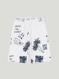 Kidbea Boys Beach Theme Co-Ord Set | Summer Cotton T-Shirt and Shorts for Boys | White