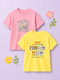 Bamboo Fabric Girls Half Sleeve T-Shirt Pack of 2 – Growing Everyday & Cat Graphic Print Soft Summer Tee Set